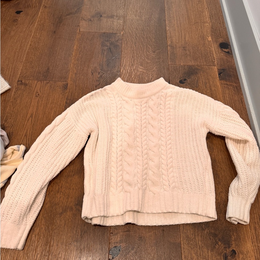 Abercrombie Kids Cream Cable Knit Hoodie Sweatshirt